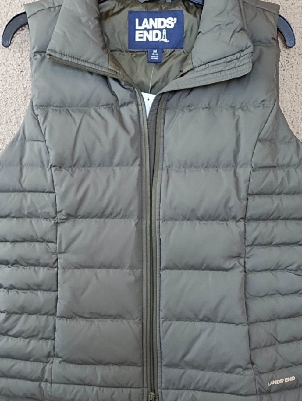 Lands' End NWT! Down Puffer Vest Olive Green 10-12 Medium